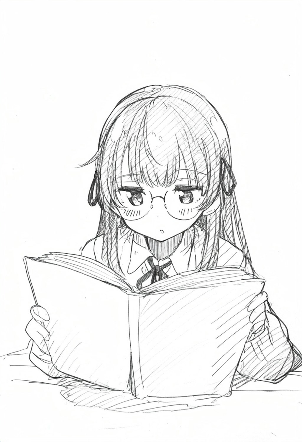 本を読んでる眼鏡っ娘（ラフスケッチ風）