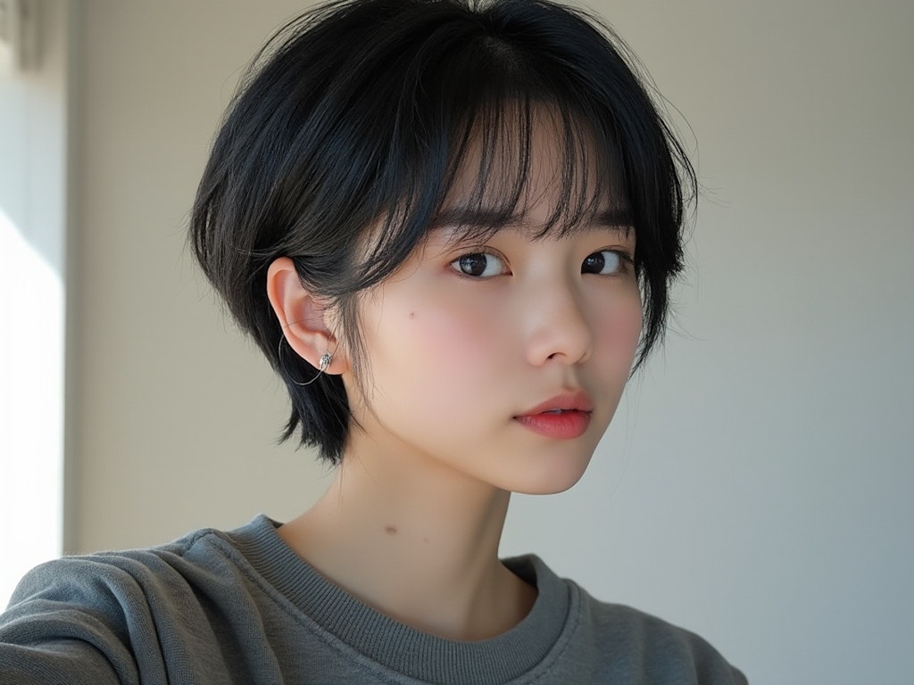 自撮りショートヘア美女