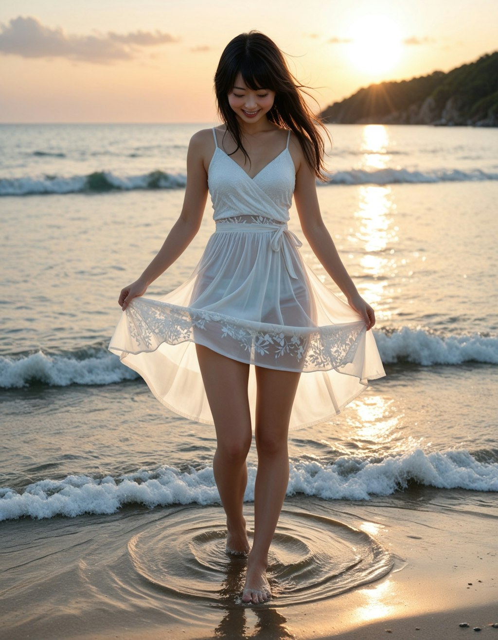 夕日に輝く