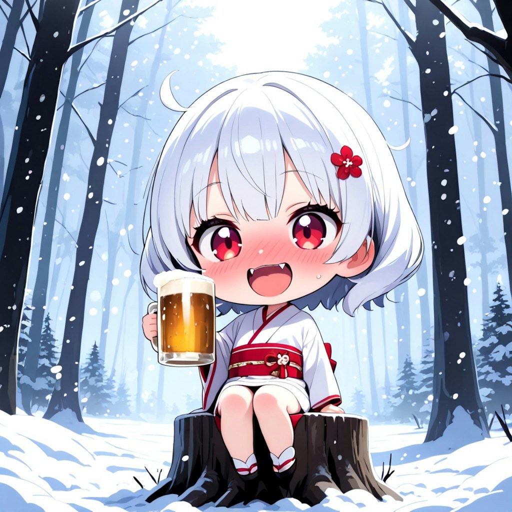 キンキンに冷えたビールを飲む雪女ちゃん♡