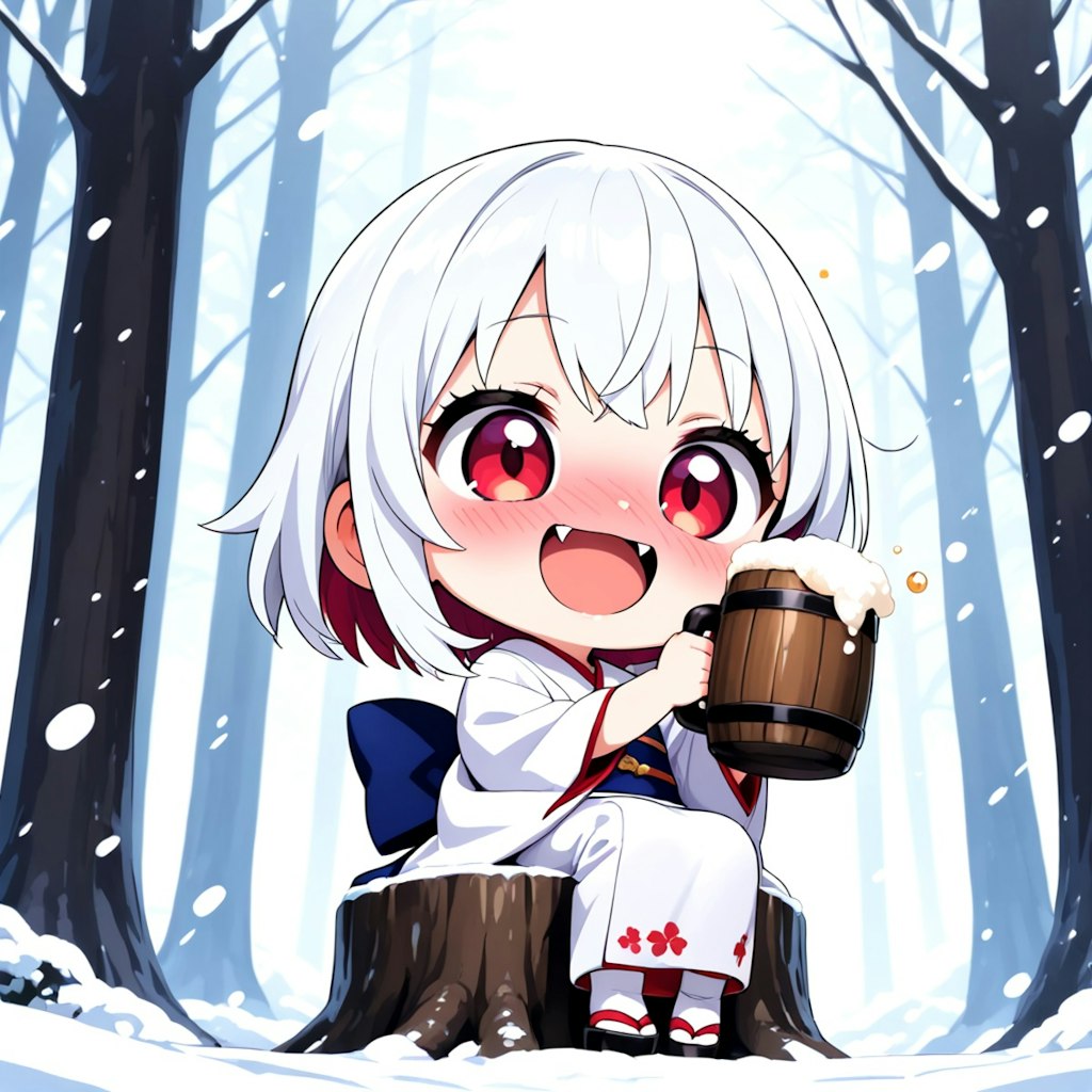 キンキンに冷えたビールを飲む雪女ちゃん♡