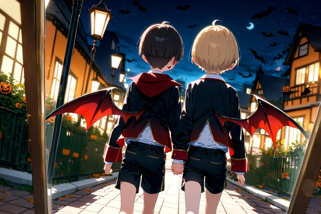 Boys dressed up as vampires on Halloween