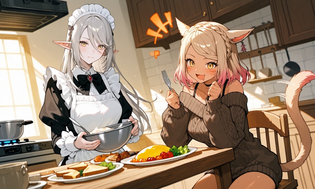 猫娘の朝ごはん