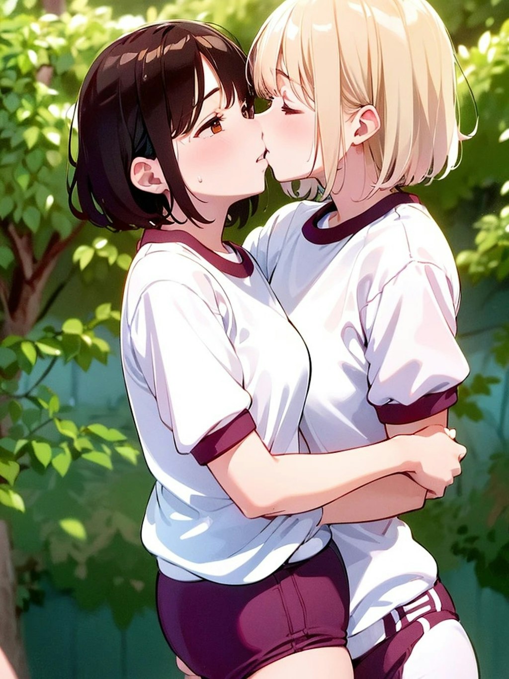 百合キス体操服女子高生