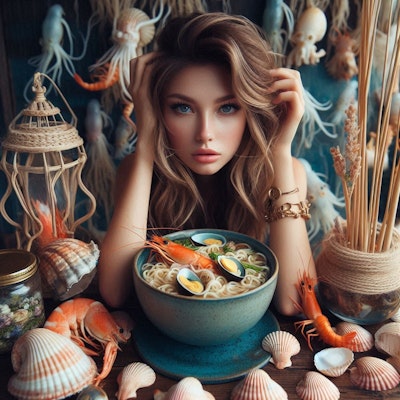海少女とseafood noodle