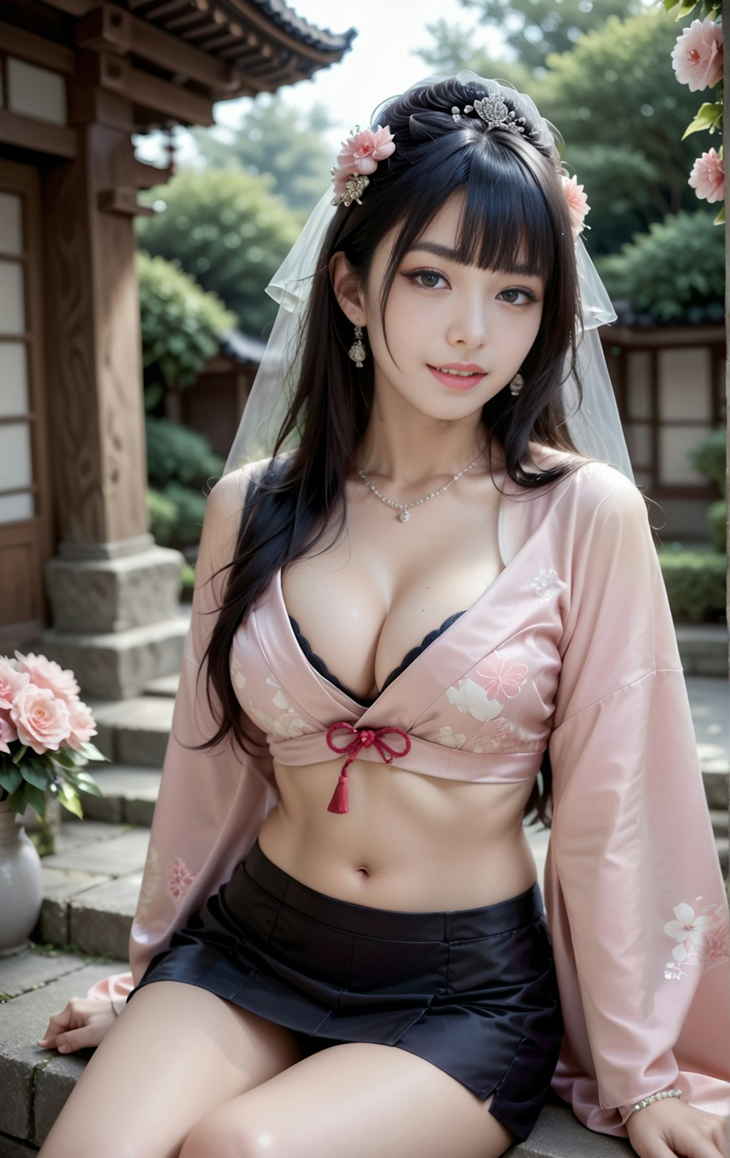 ピンクの着物ドレス