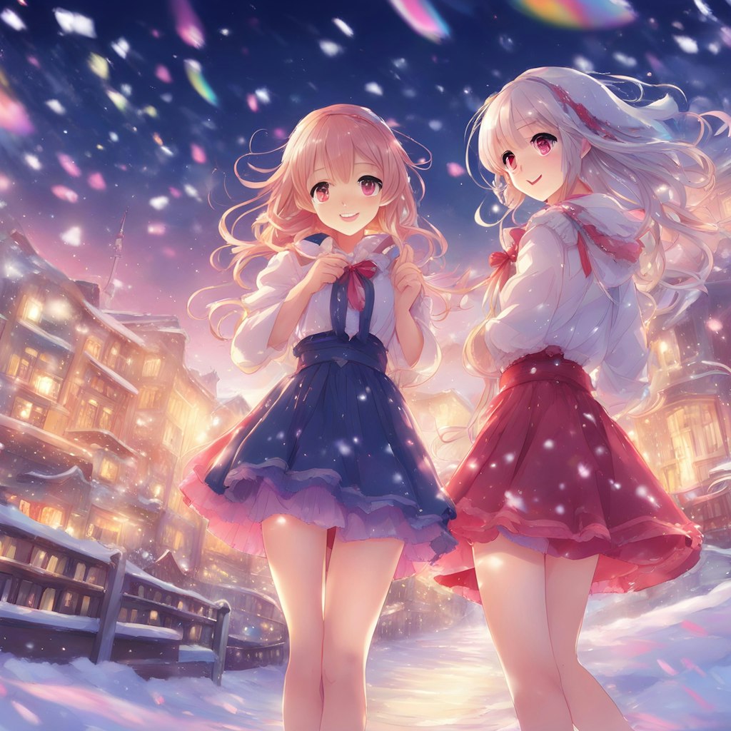 桜の花びらと粉雪の共演