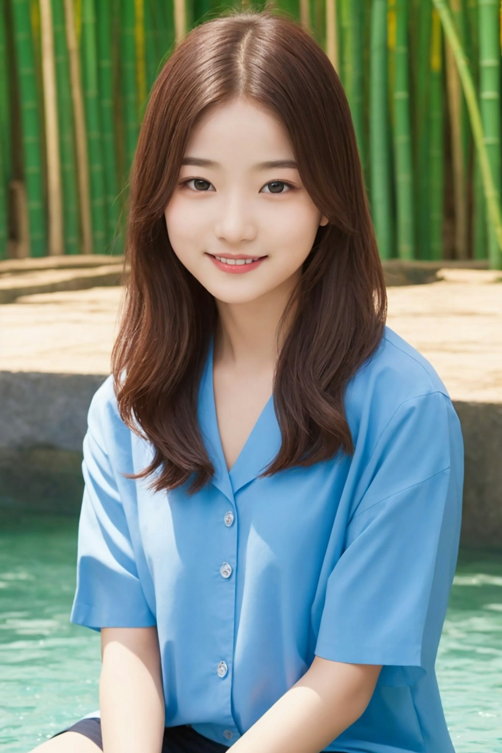 水辺で休憩