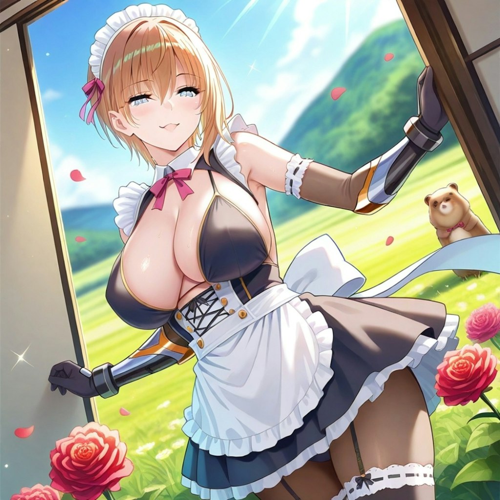 水彩アニメ風、母の日カーネーションのマーモットママ