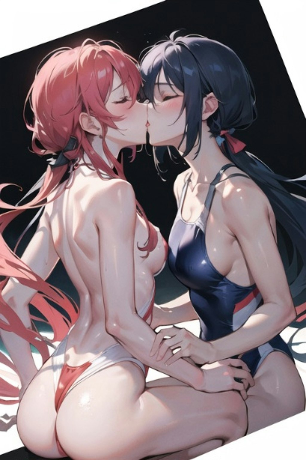 競泳水着の女の子同士で百合キス