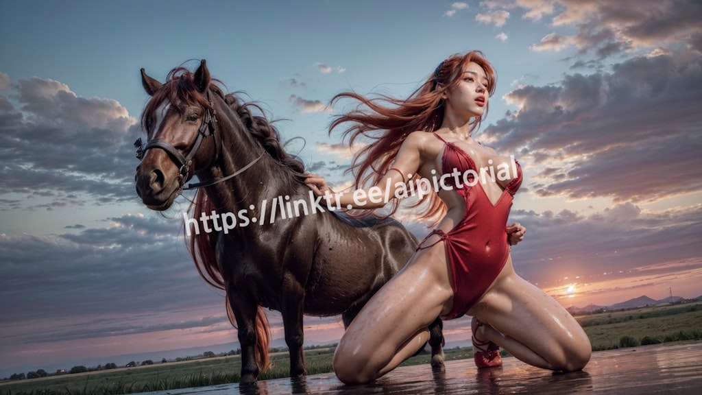 Woman riding a horse 83p