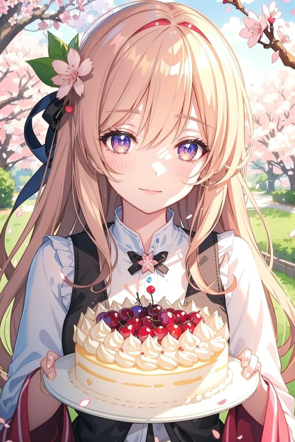 桜少女とケーキ