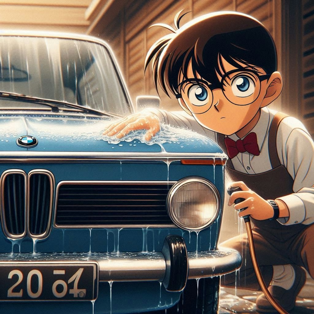 江戸川コナンがBMW 2002を洗車中