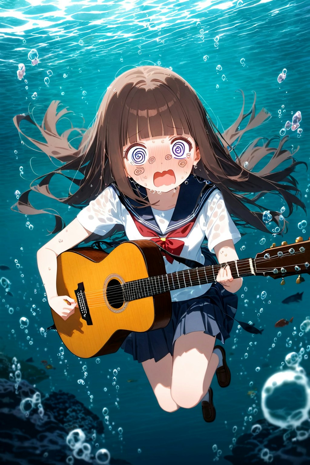 【謎画像】奏音ちゃんの水中軽音ライブ