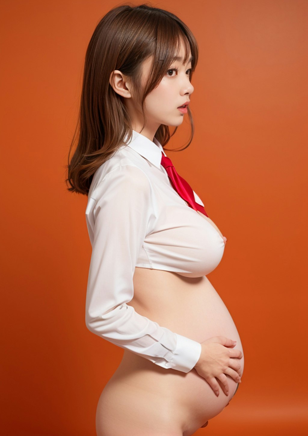 新人マタニティヌード⑤　【10枚】【ぱぁ〜んぱぁん♥】にお腹が張ってるの！母乳もでるよ♥