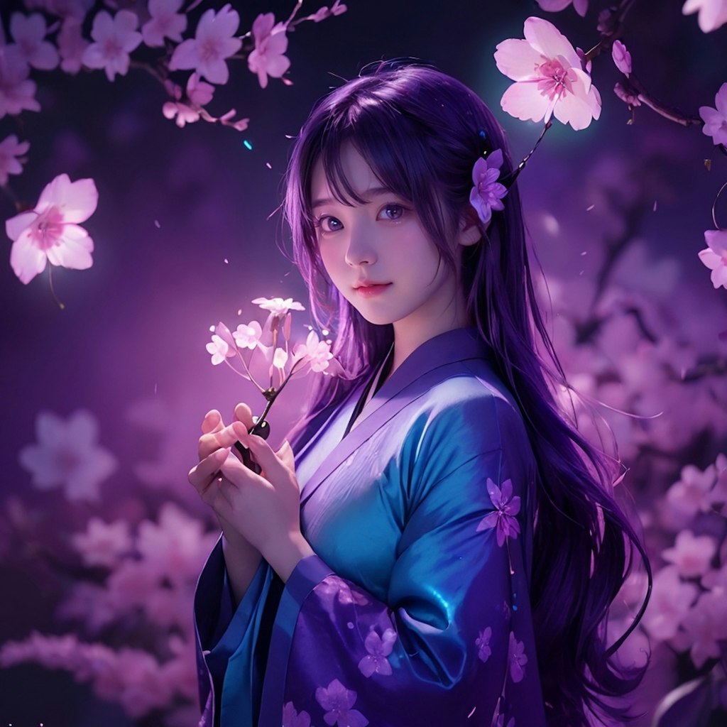 Bioluminescent purple Cherry Blossom