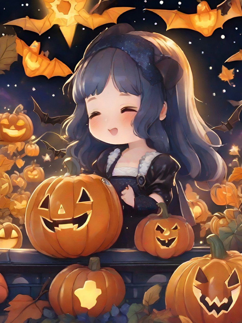 ハロウィンカボチャでちびキャラだ！