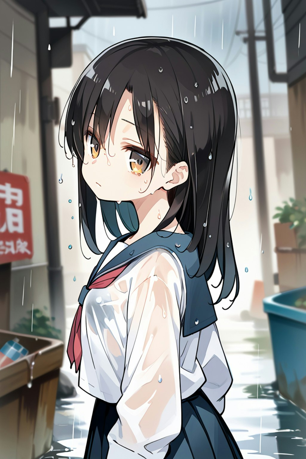 雨の中の女の子