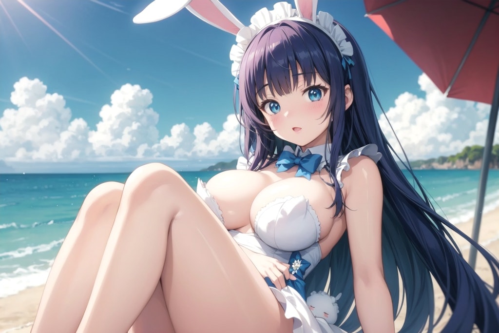 maid bunny girl at ocean beach