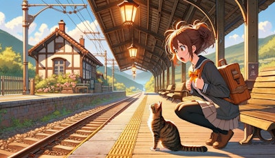 猫が列車を待っている？！