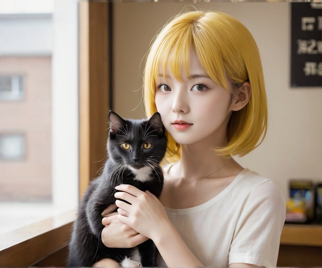 BarCatで猫と戯れるユイちゃん