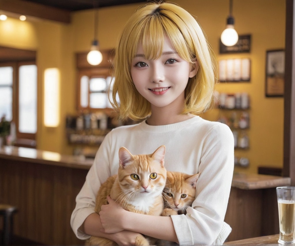 BarCatで猫と戯れるユイちゃん