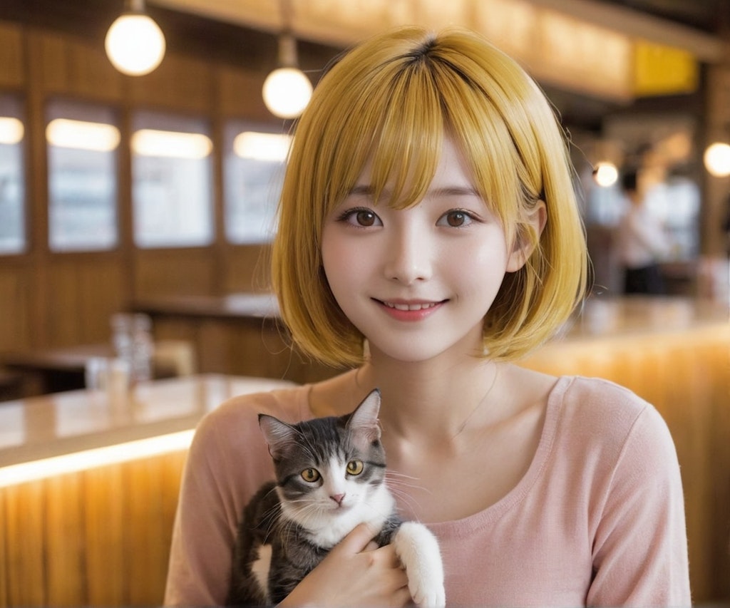 BarCatで猫と戯れるユイちゃん