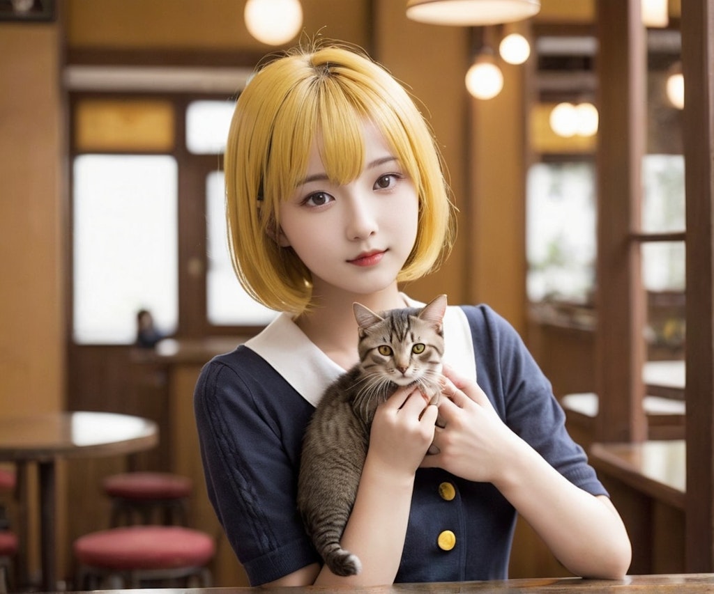 BarCatで猫と戯れるユイちゃん