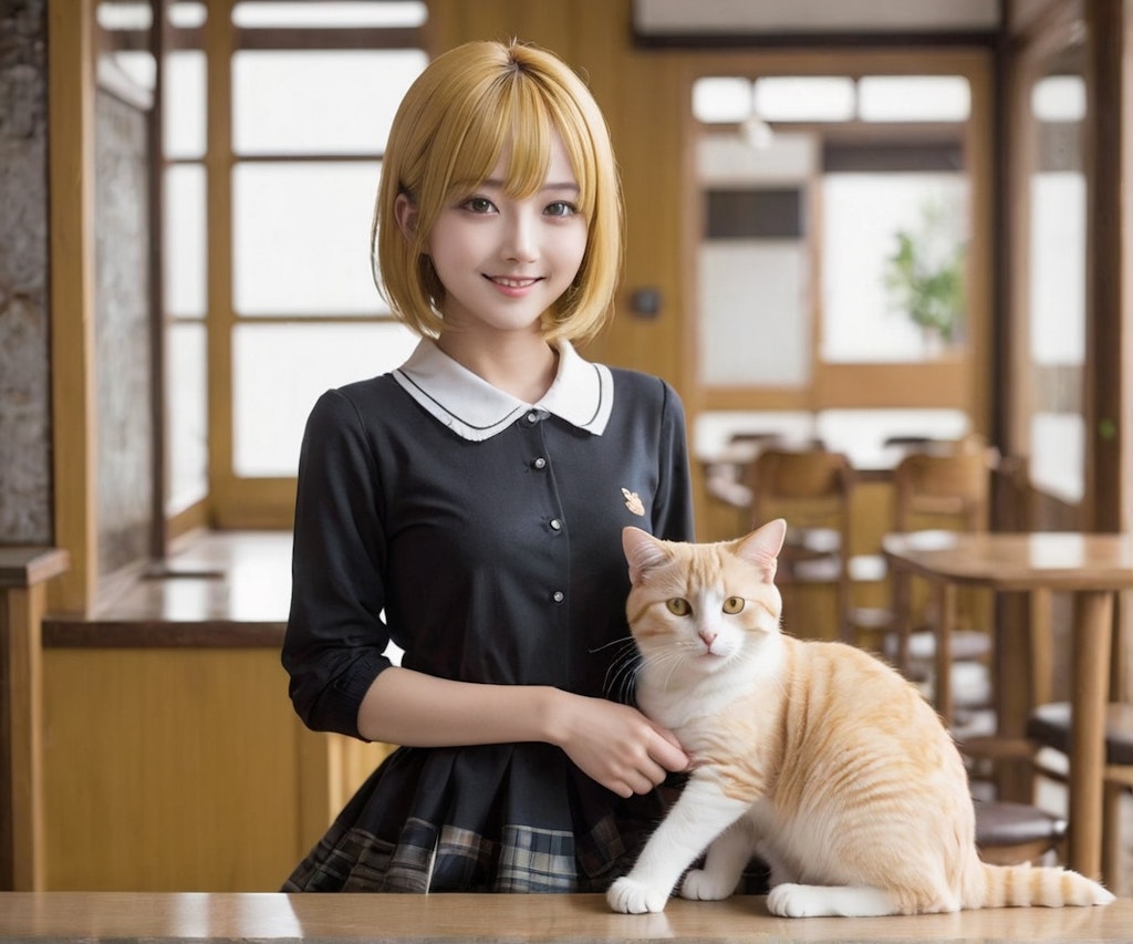 BarCatで猫と戯れるユイちゃん