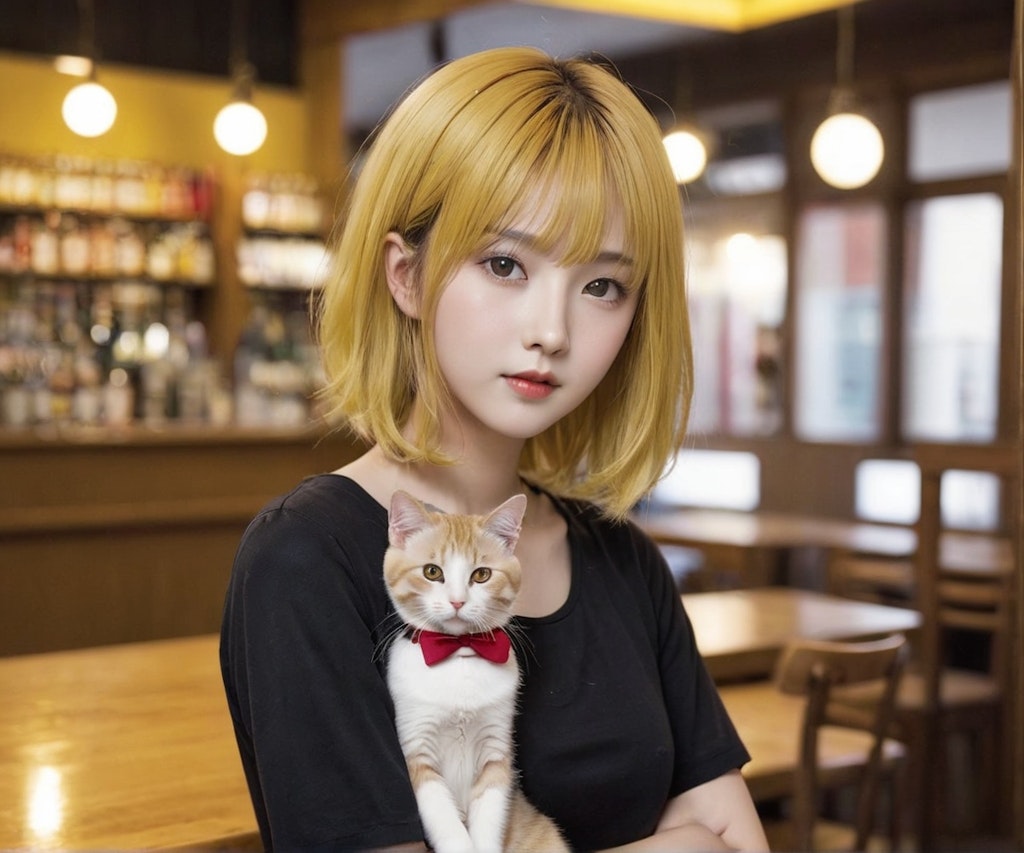 BarCatで猫と戯れるユイちゃん