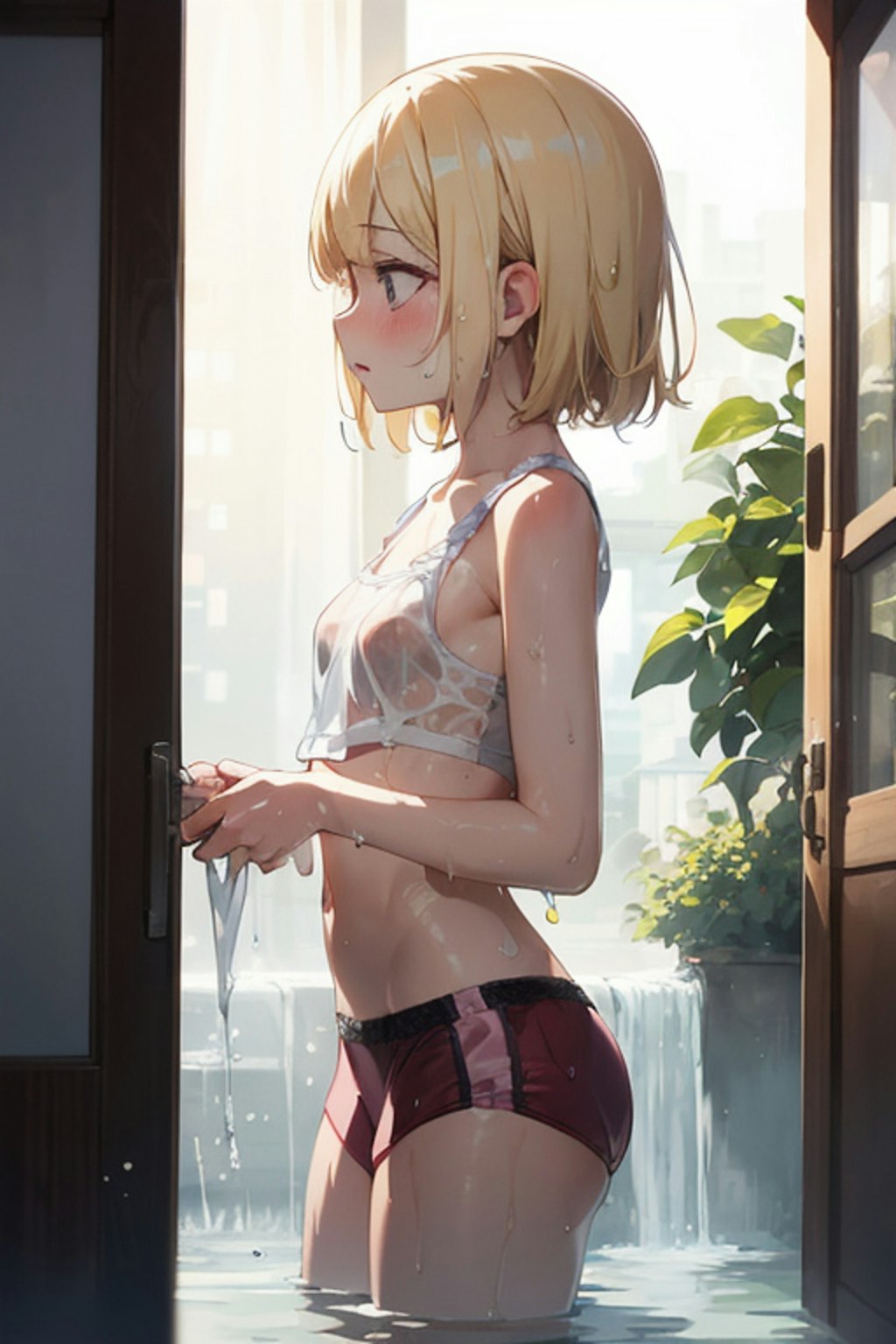 水に濡れる少女