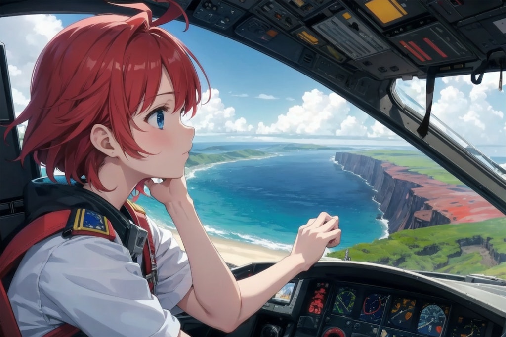 A girl boarding a plane by the sea 1 [failure]