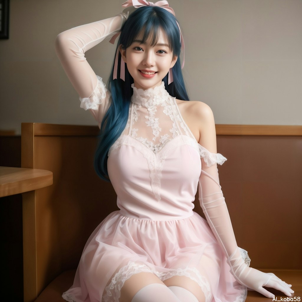 Vol93_light pink sheer frill lace dress