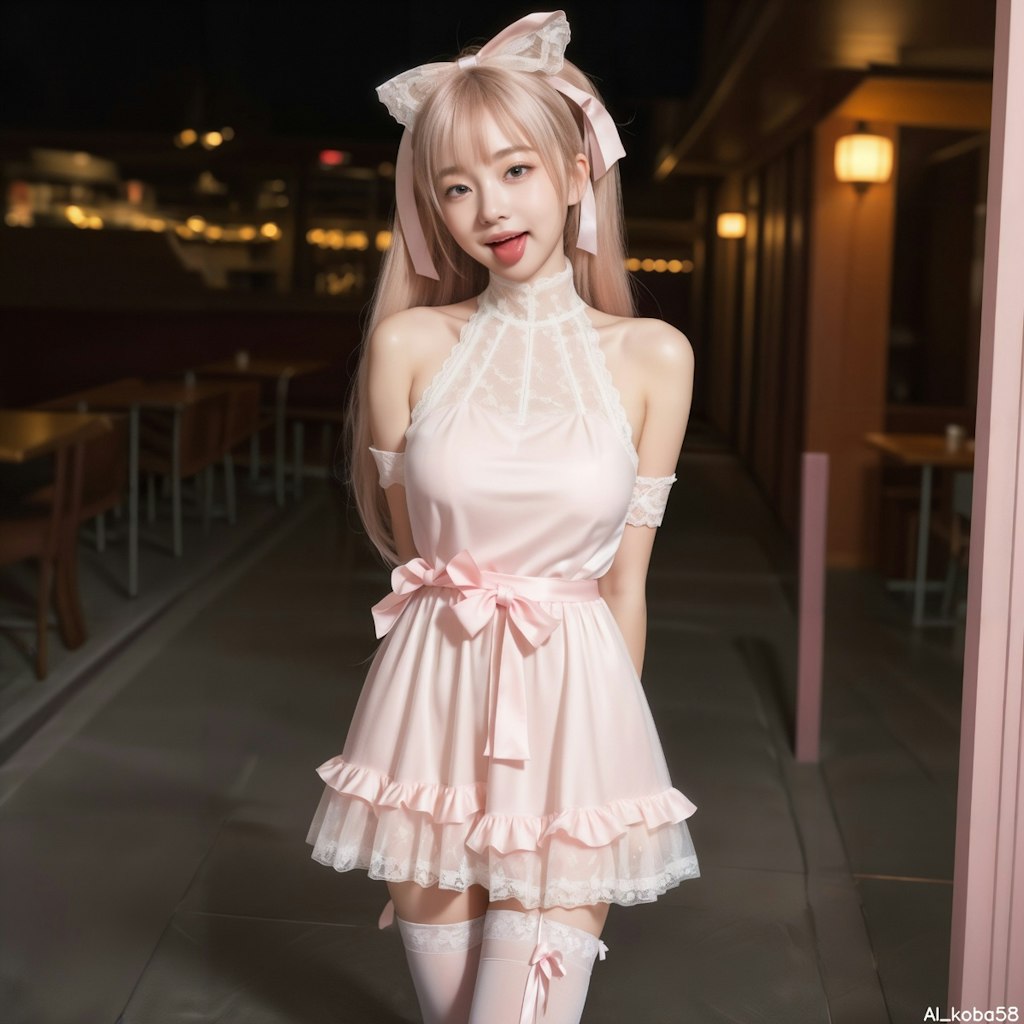 Vol93_light pink sheer frill lace dress