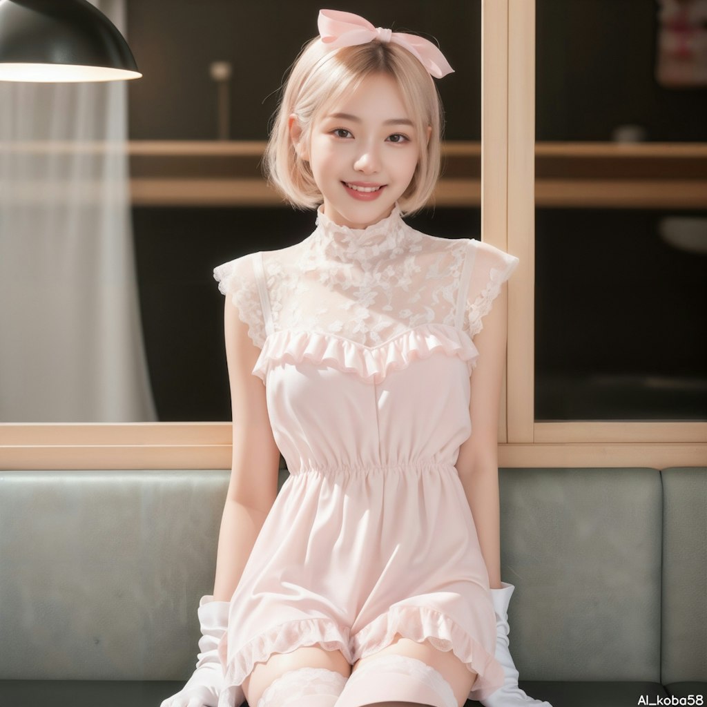 Vol93_light pink sheer frill lace dress