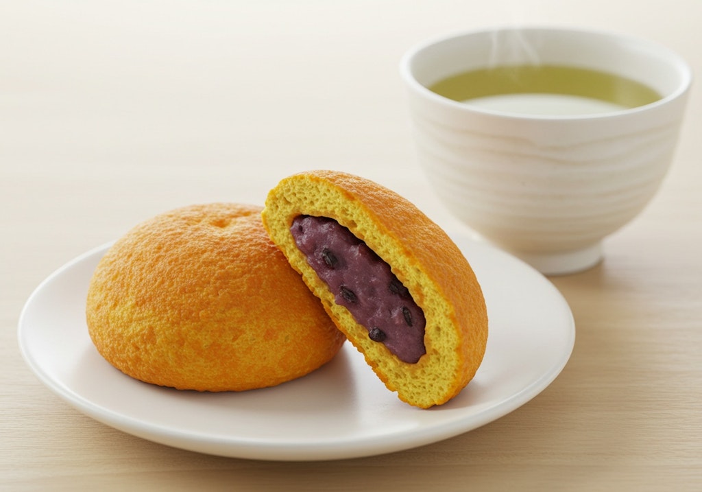 デザートの人参饅頭と御茶のセット