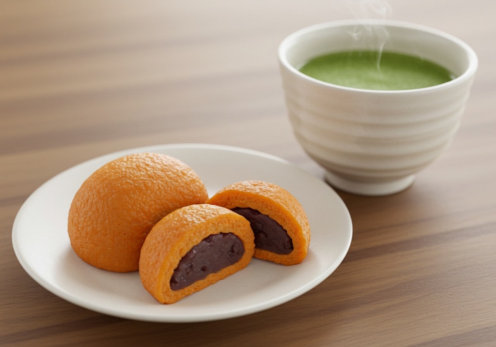 デザートの人参饅頭と御茶のセット