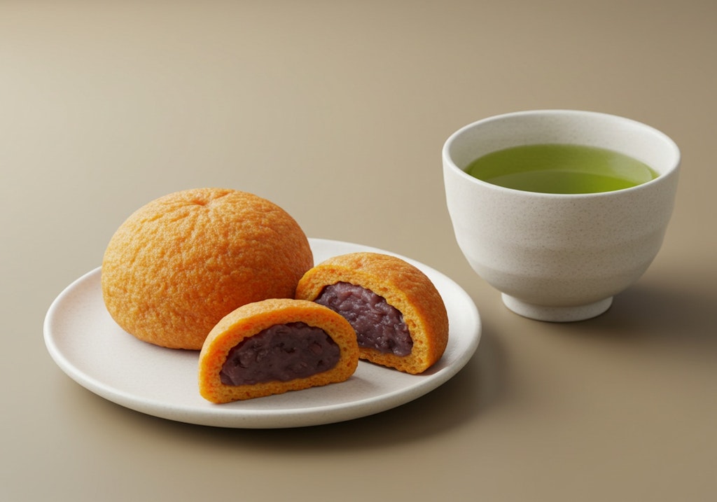 デザートの人参饅頭と御茶のセット