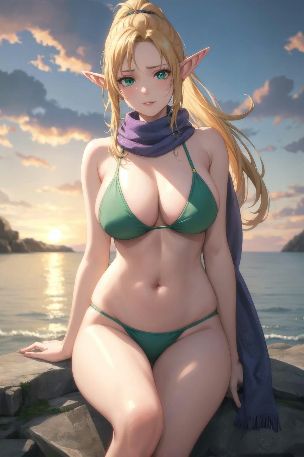 金髪巨乳ポニーテールエルフ