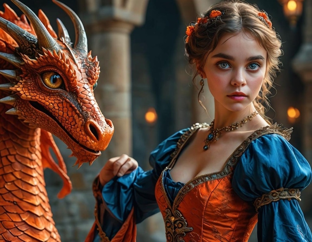 Beautiful girl and pet dragon