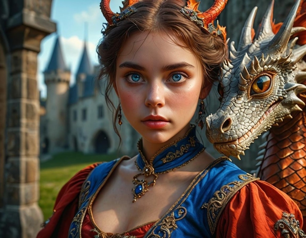 Beautiful girl and pet dragon