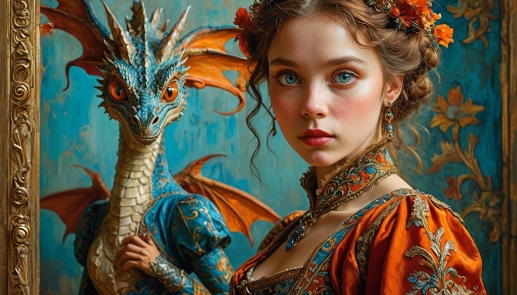 Beautiful girl and pet dragon