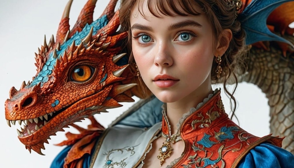 Beautiful girl and pet dragon