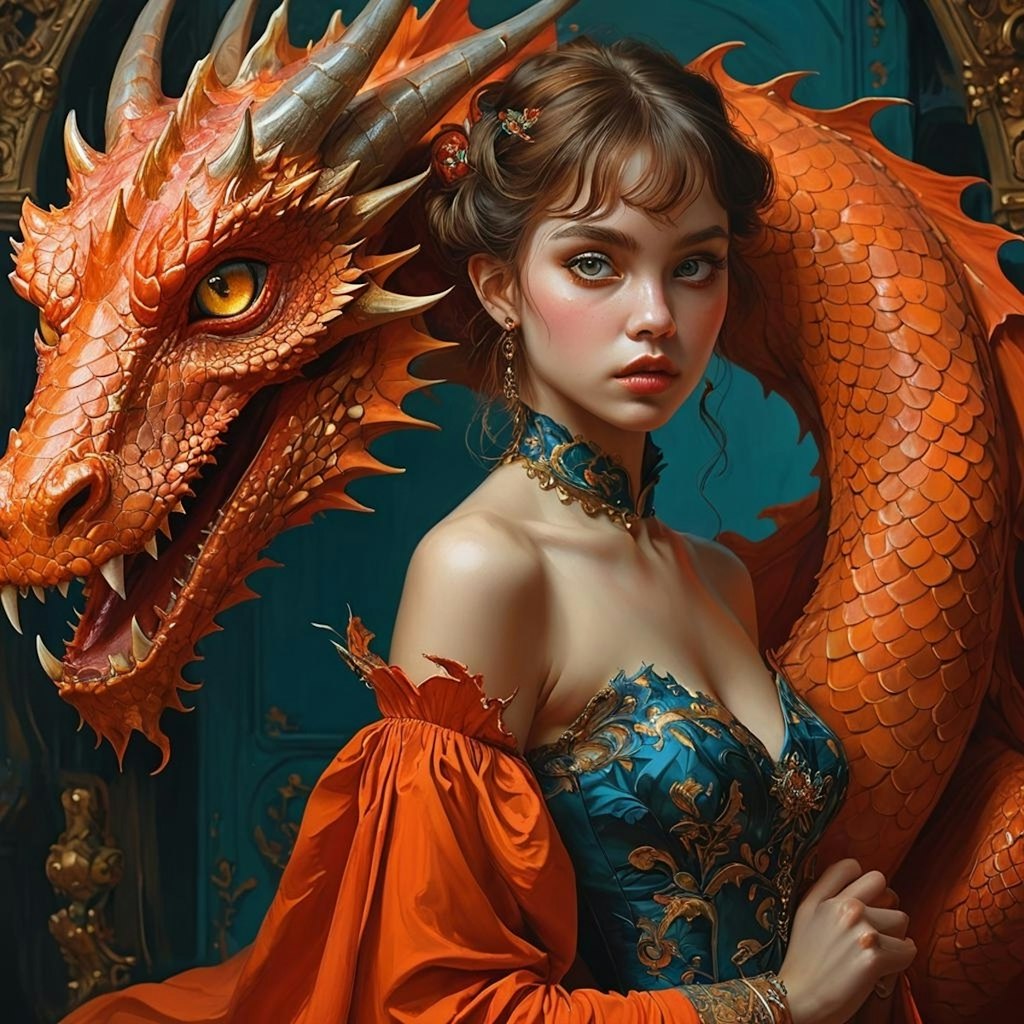 Beautiful girl and pet dragon