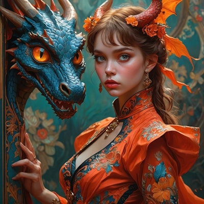 Beautiful girl and pet dragon