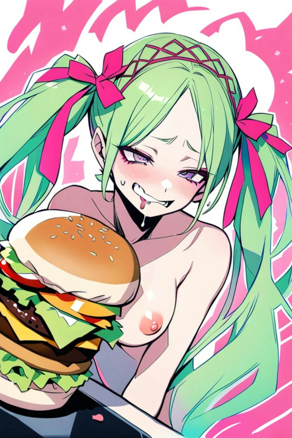 🍔と緑髪ちゃん