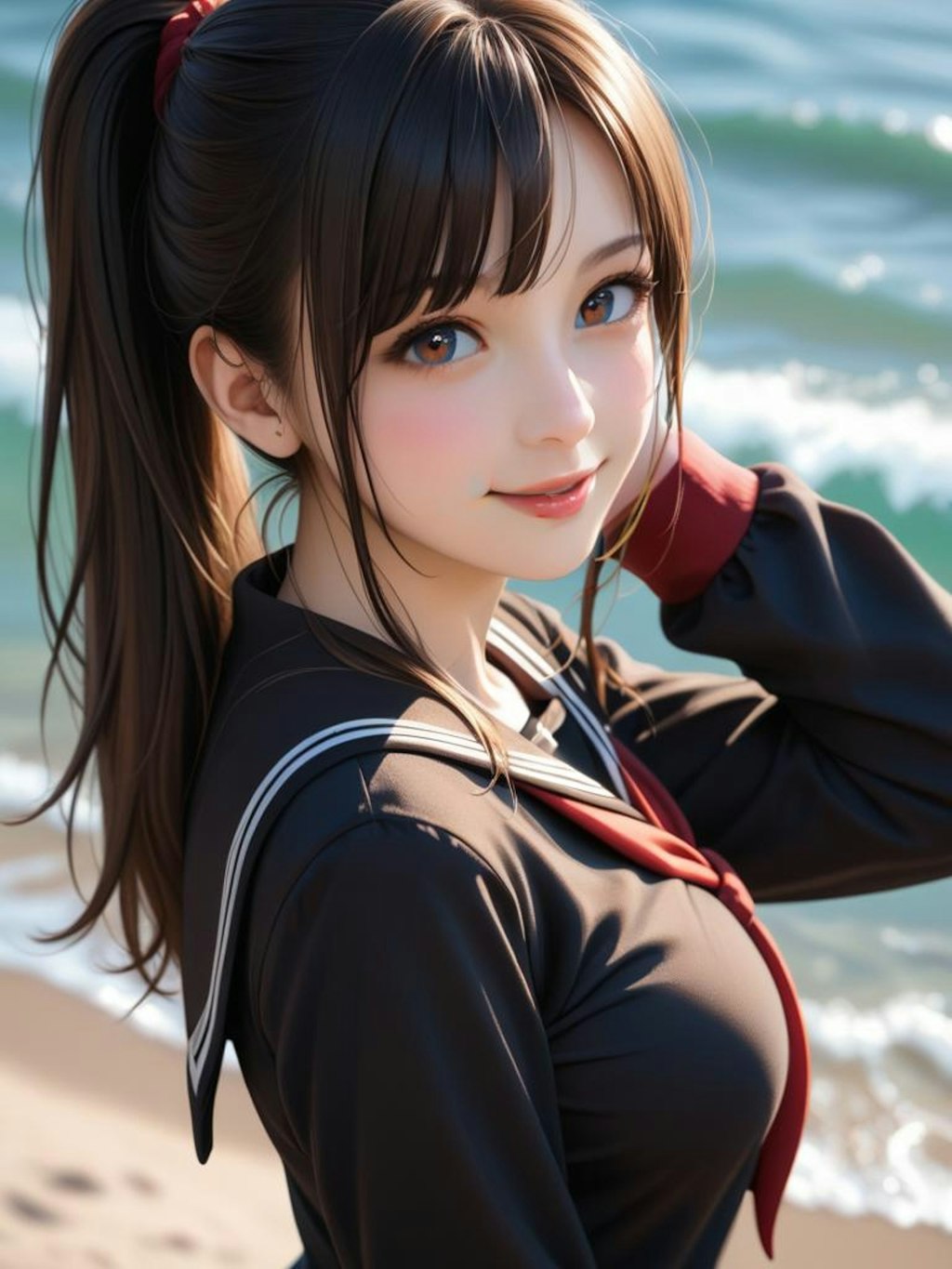 美少女と浜辺で散歩