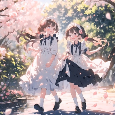 桜並木と少女