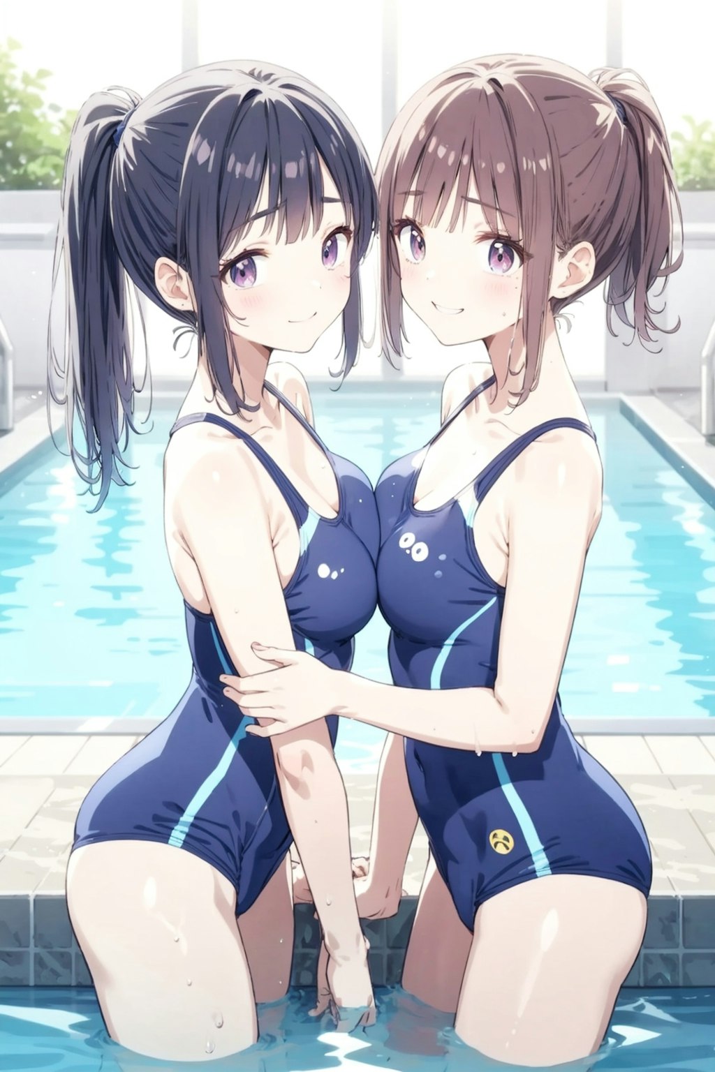 水着で抱き合うふたり(ちち合わせ)