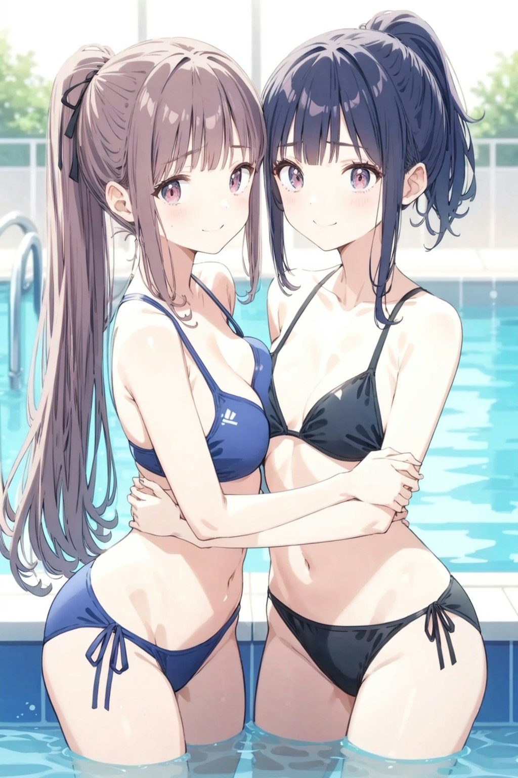 水着で抱き合うふたり(ちち合わせ)